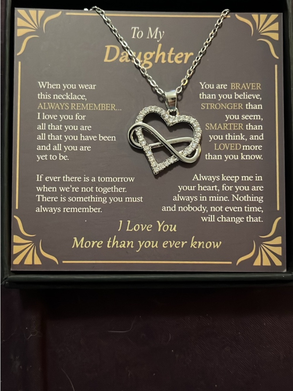 Daughter Heart Infinity Pendant Necklace - Silver